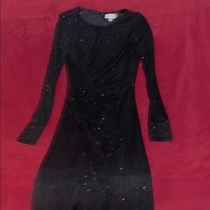 Calvin Klein Black Sparkle Deep Slit Evening Dress